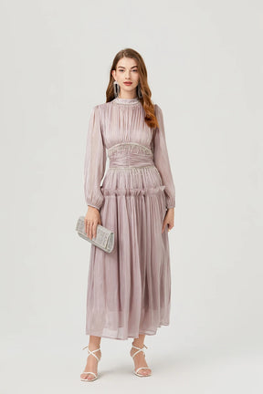 Vestido de Verão SEDA – Luxo Francês, Franjas, Pregas e cristais