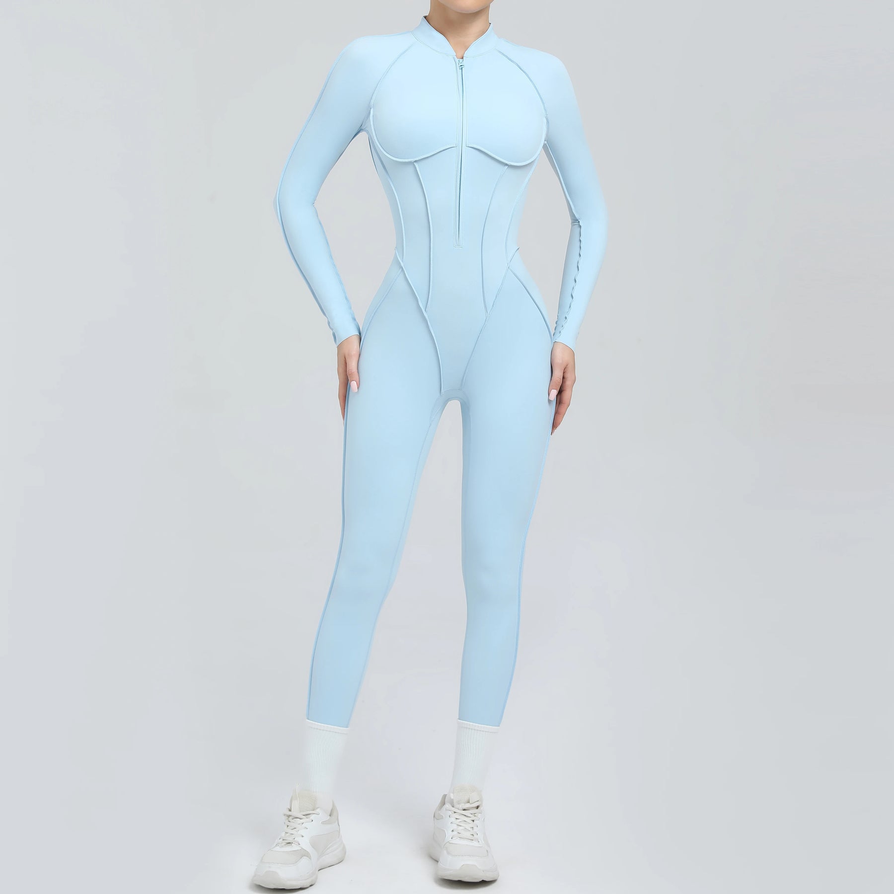Padded Women Long Sleeve Sport Yoga Jumpsuit Workout Clothes for Women Sportwear Backless Zipper Fitness Gym Outfit