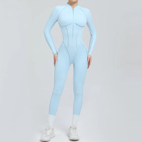 Padded Women Long Sleeve Sport Yoga Jumpsuit Workout Clothes for Women Sportwear Backless Zipper Fitness Gym Outfit