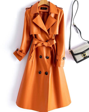 Trench Coat Couro de Cabra(Pelica)– Cintura Marcada e Caimento Sofisticado