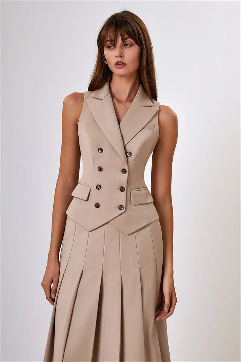 Conjunto Colete Transpassado e Saia Longa Plissada - Estilo e Conforto