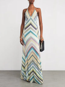 Vestido Longo de Crochê Decote V com Amarração — Elegante, Fresco para o Verão