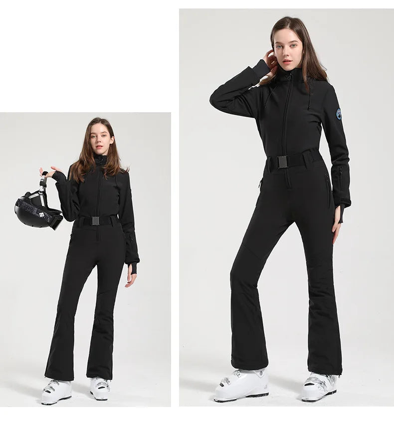 Macacão Feminino de Ski em Peça Única – Proteção Térmica, Impermeável e Corta-Vento