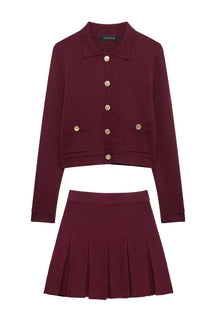 Conjunto Luxo Vermelho em Malha de Alta Densidade – Cardigã e Saia