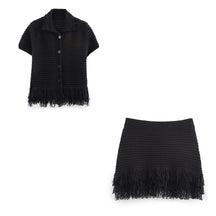 Conjunto em Tricô Vazado – Saia Mini + Camisa