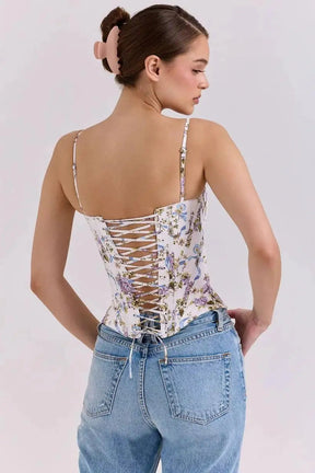 Corset Romântico com Sustentação e Estampa Delicada