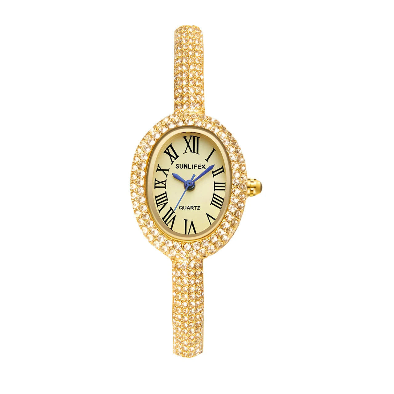 Relógio Feminino Bracelete – Estilo Luxo, Quartzo, Mostrador Oval Dourado/Prateado com Detalhes em Diamante, Fashion e Elegante