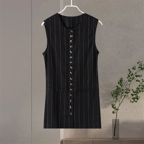 Conjunto Listrado - Colete e Mini Saia, Sem Mangas, Casual Elegante