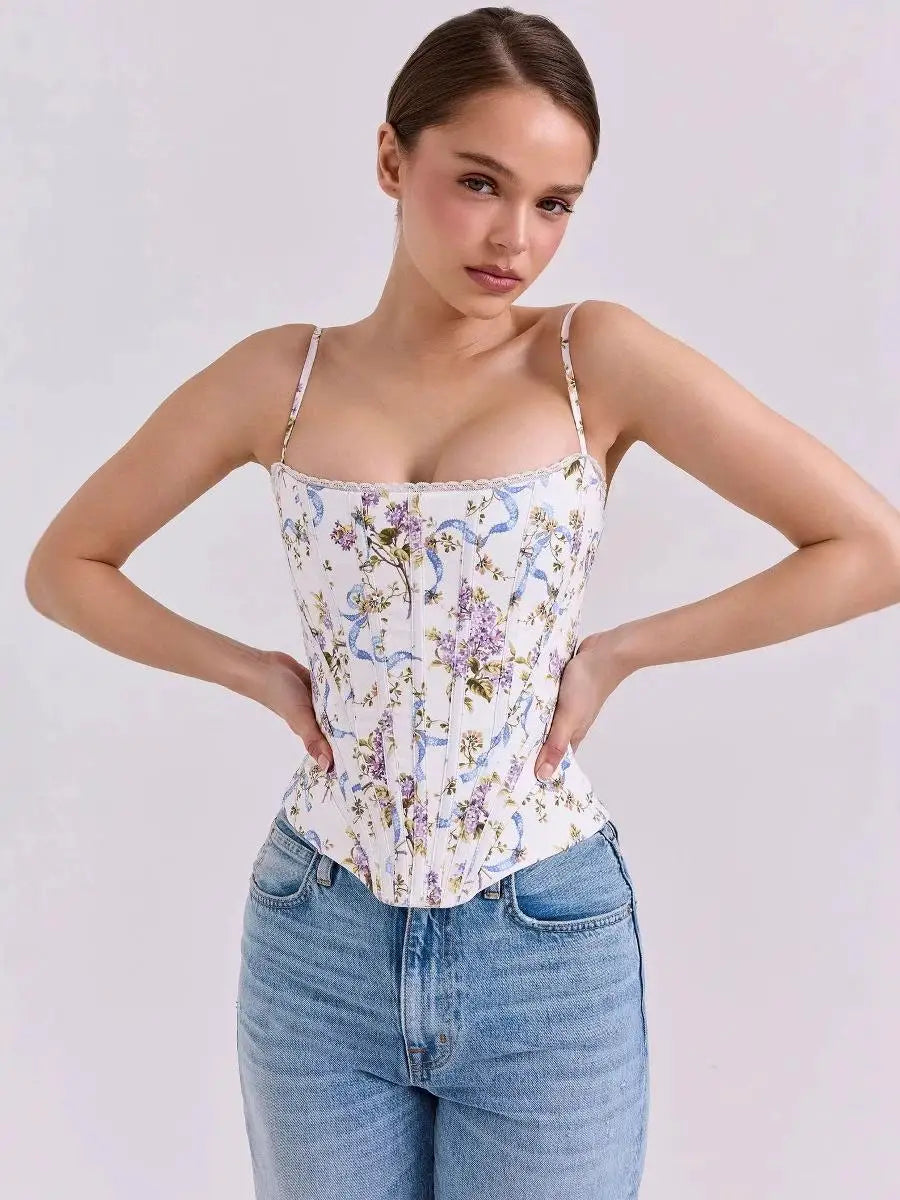 Corset Romântico com Sustentação e Estampa Delicada