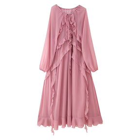 Vestido Feminino de Chiffon com Babados em Camadas