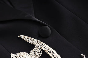 Blazer/Vestido Com bordado em Cristais - Com lapela em cetim