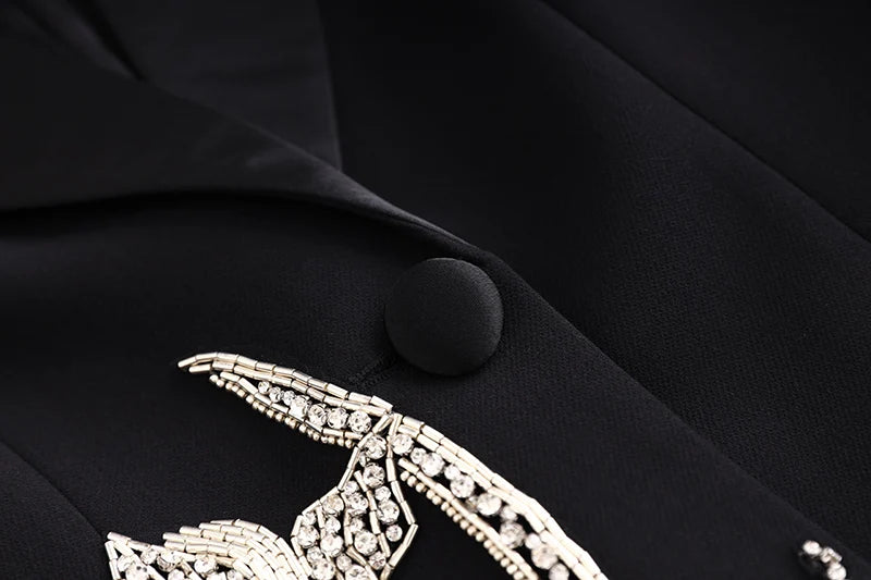 Blazer/Vestido Com bordado em Cristais - Com lapela em cetim