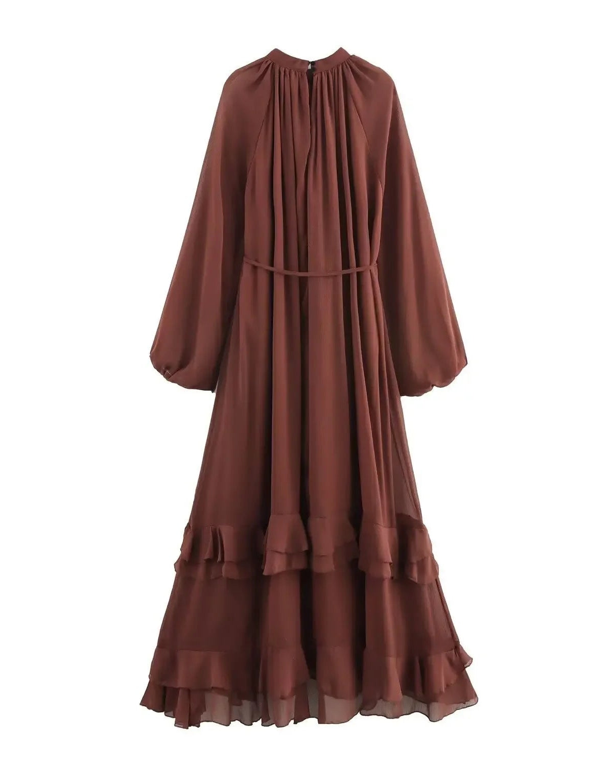 Vestido Elegante com Babados – Manga Longa, Alças Ajustáveis e Bainha Irregular