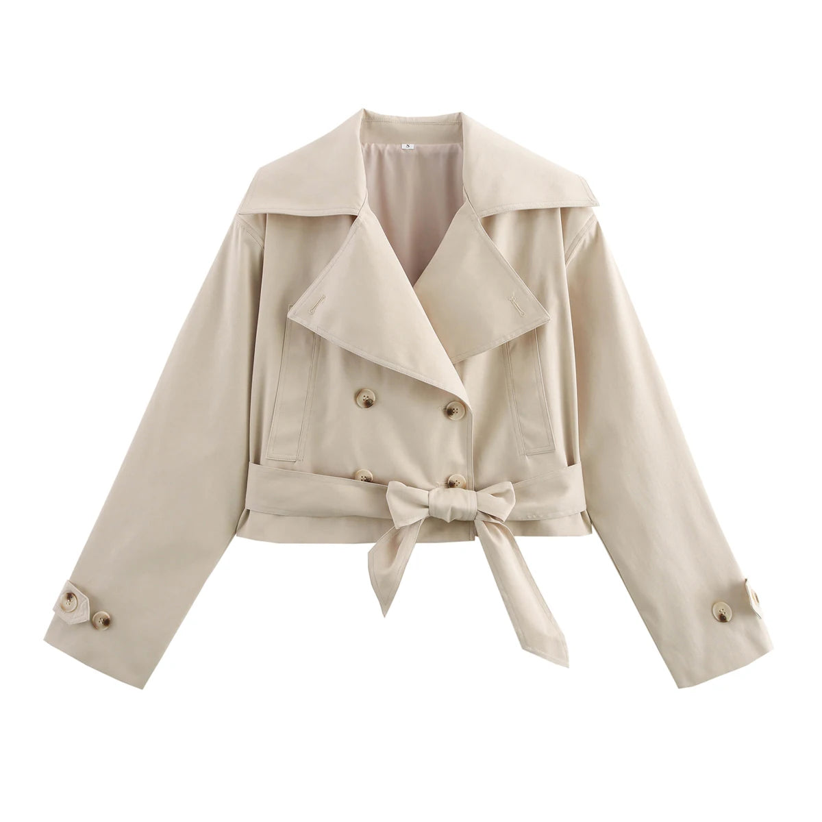 Casaco Escultural Estilo Trench Coat com Abotoamento Cruzado e Cinto