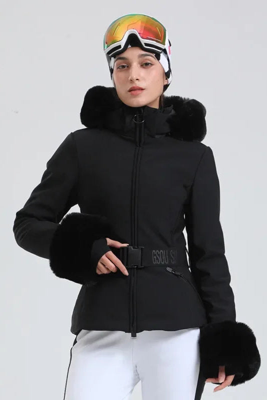 Jaqueta Feminina de Ski impermeável com Pelo no Punho e Capuz – Impermeável, Térmica e Respirável para Frio Extremo