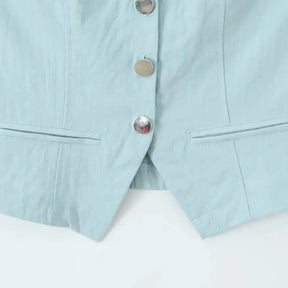 Conjunto – Colete Sem Mangas + Saia plissada com Bolsos