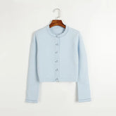 Cardigan em Tricô com Aplicações de Pérolas – Azul Serenity