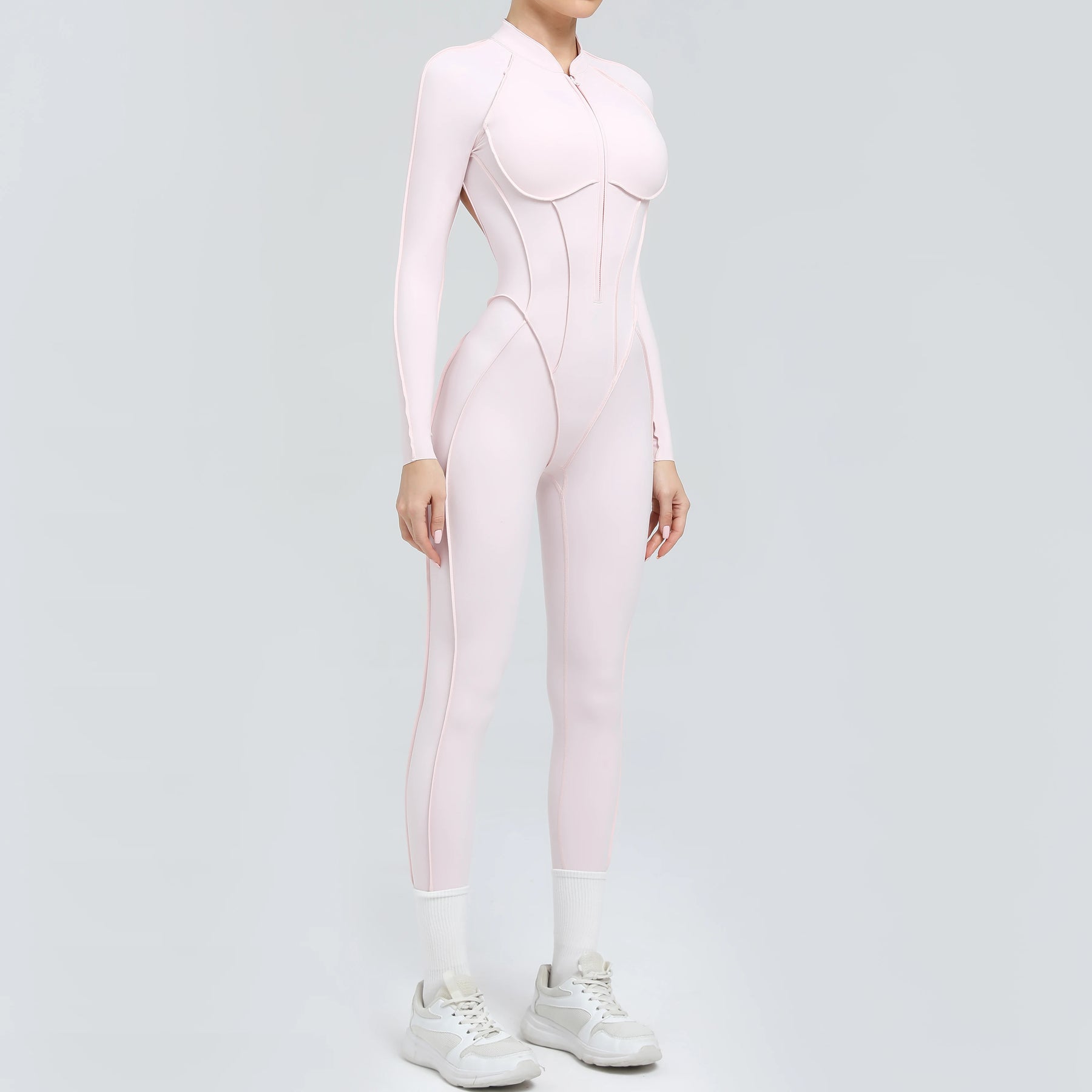 Padded Women Long Sleeve Sport Yoga Jumpsuit Workout Clothes for Women Sportwear Backless Zipper Fitness Gym Outfit