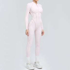 Padded Women Long Sleeve Sport Yoga Jumpsuit Workout Clothes for Women Sportwear Backless Zipper Fitness Gym Outfit