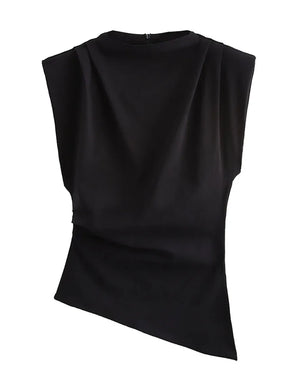 Regata Elegante com Ombreiras e Gola Redonda – Look Sofisticado