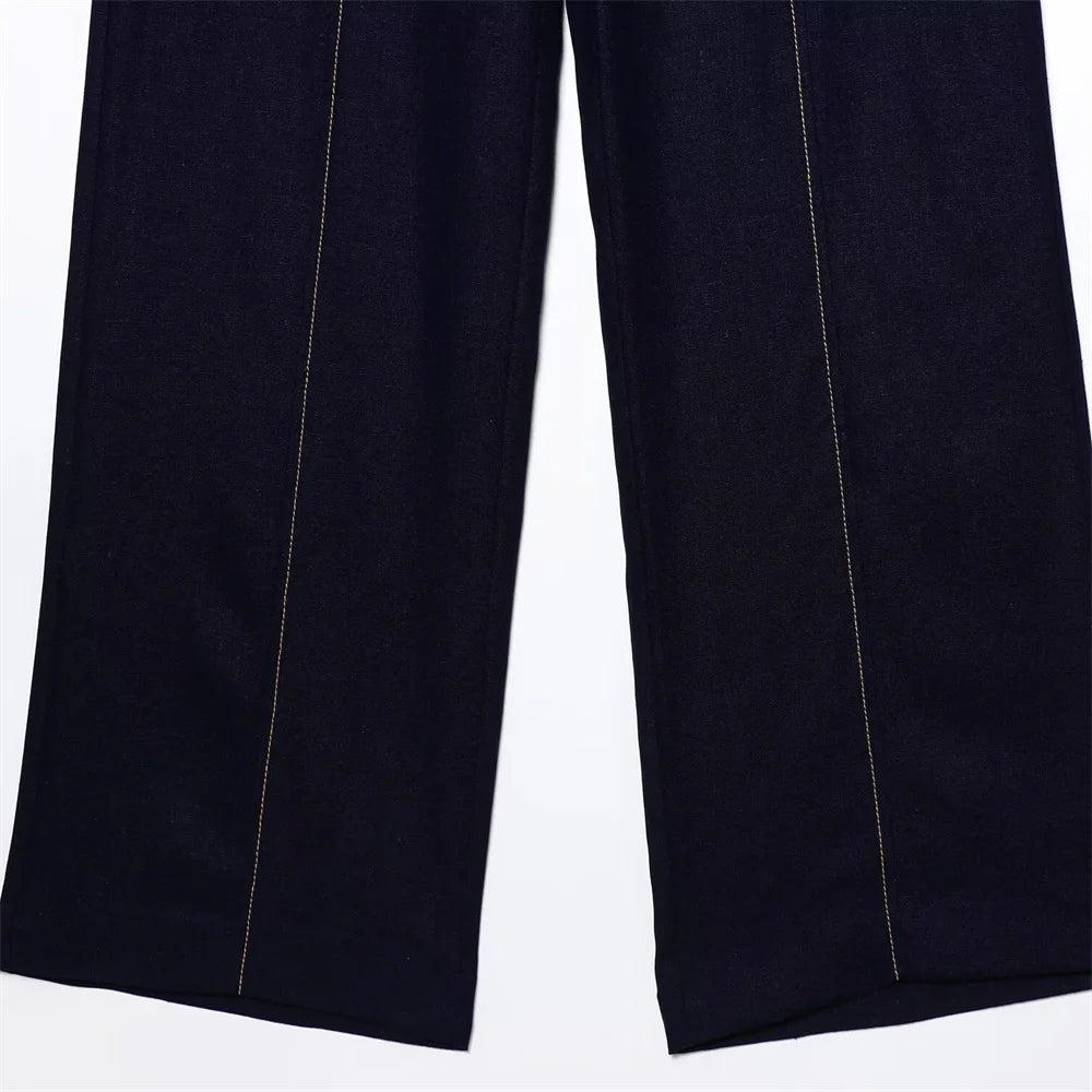 Conjunto Feminino – Blazer Curto com Botões Decorativos e Calça Reta Casual |