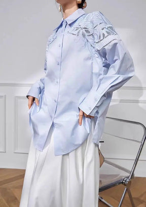 Camisa de Algodão Bordada com Flores e Recorte