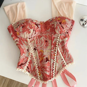 Top de Alças Estampado com Detalhes em Renda