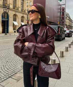 Jaqueta Couro canva - Vermelho Cereja