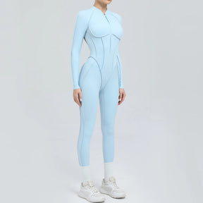 Padded Women Long Sleeve Sport Yoga Jumpsuit Workout Clothes for Women Sportwear Backless Zipper Fitness Gym Outfit