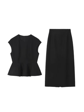 Conjunto Top Slim Sem Mangas & Saia Midi de Cintura Alta