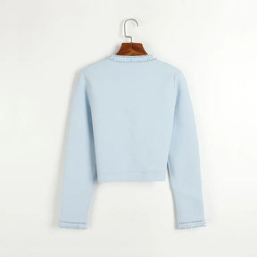 Cardigan em Tricô com Aplicações de Pérolas – Azul Serenity