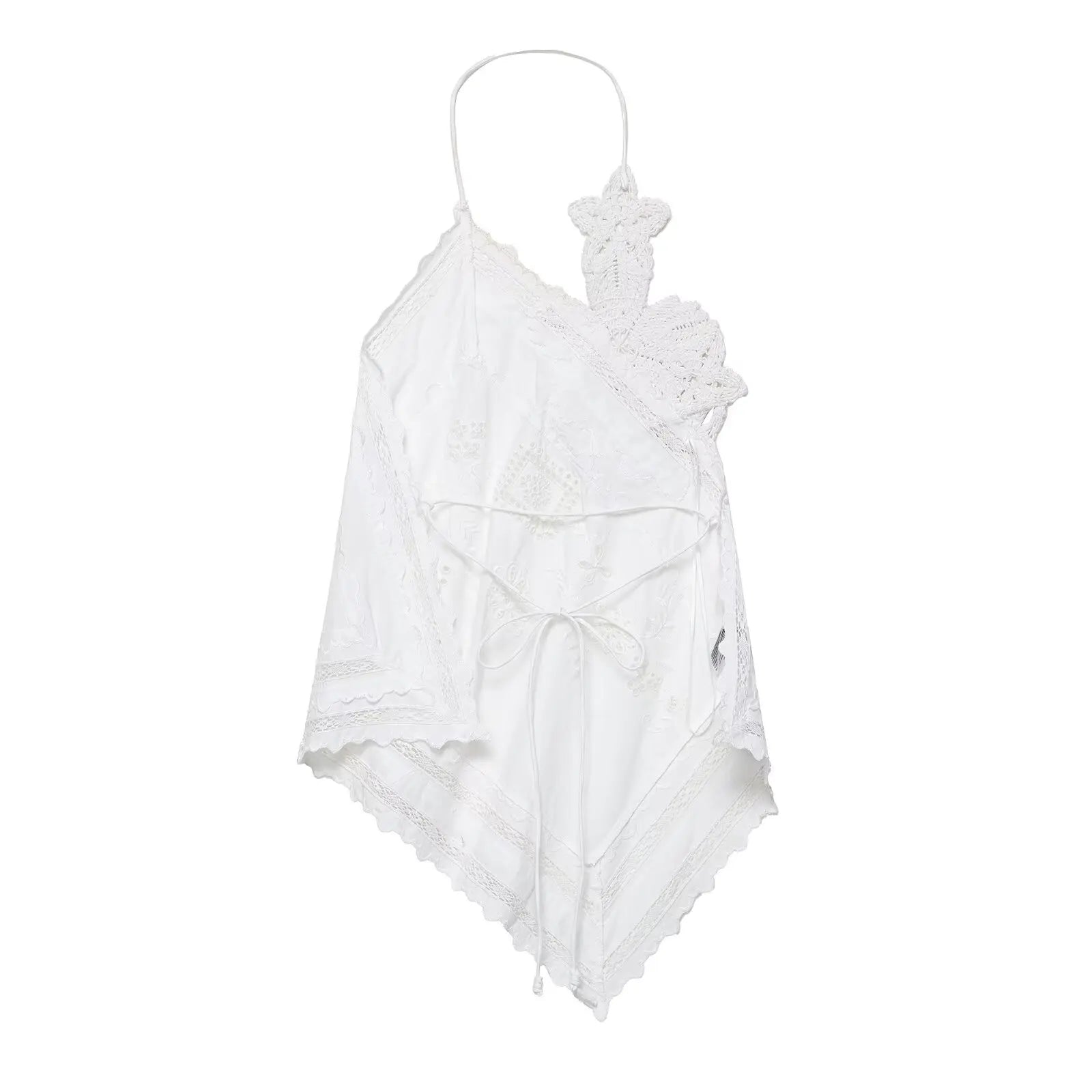 Top Elegante de Amarração com Bordado e Recorte Halter