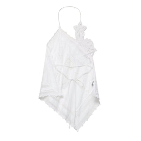 Top Elegante de Amarração com Bordado e Recorte Halter