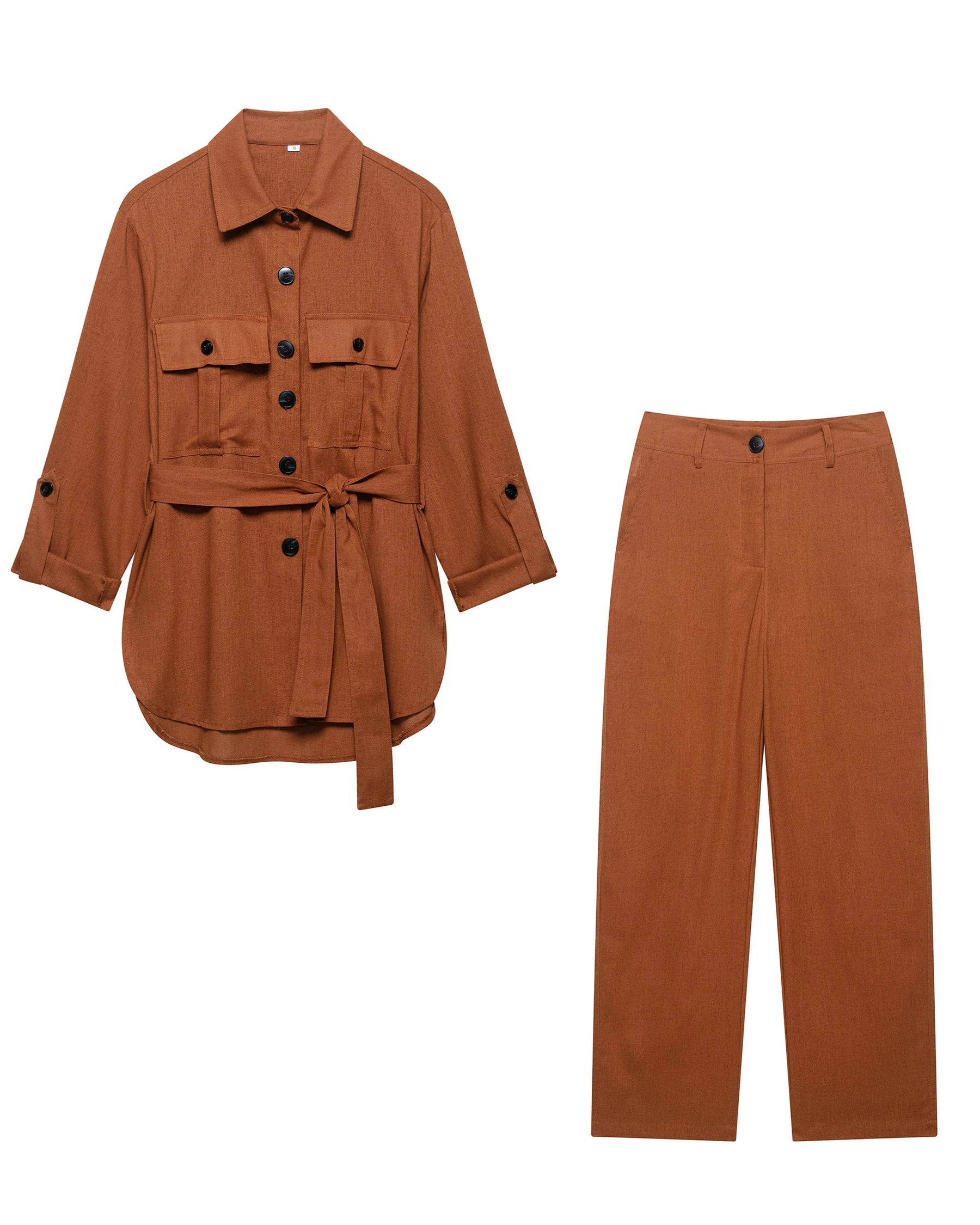 Conjunto Casual Feminino com Cinto, Camisa de Linho e Calça