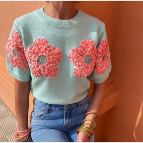 Blusa Tricô bordada com flor - Novidade