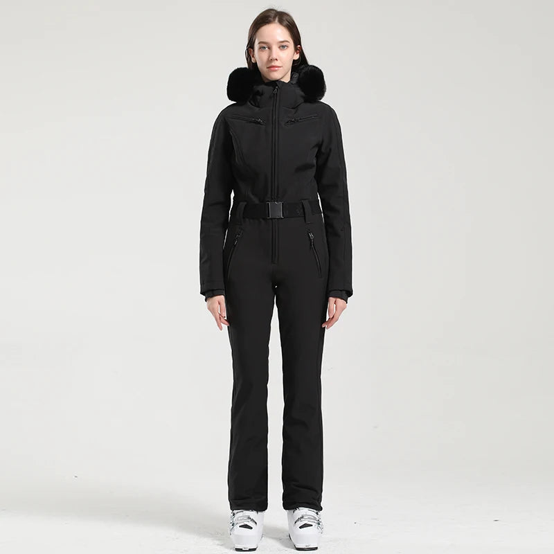 Macacão Feminino de Ski em Peça Única – Proteção Térmica, Impermeável e Corta-Vento