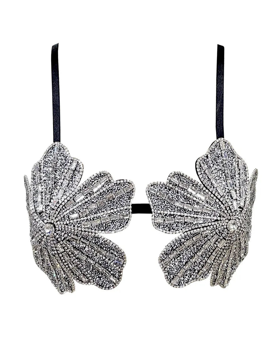 Top Artesanal, Bordado com cristais reluzentes, bordado floral elegante