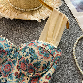 Top de Alças Estampado com Detalhes em Renda
