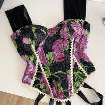 Top de Alças Estampado com Detalhes em Renda