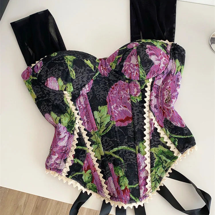 Top de Alças Estampado com Detalhes em Renda