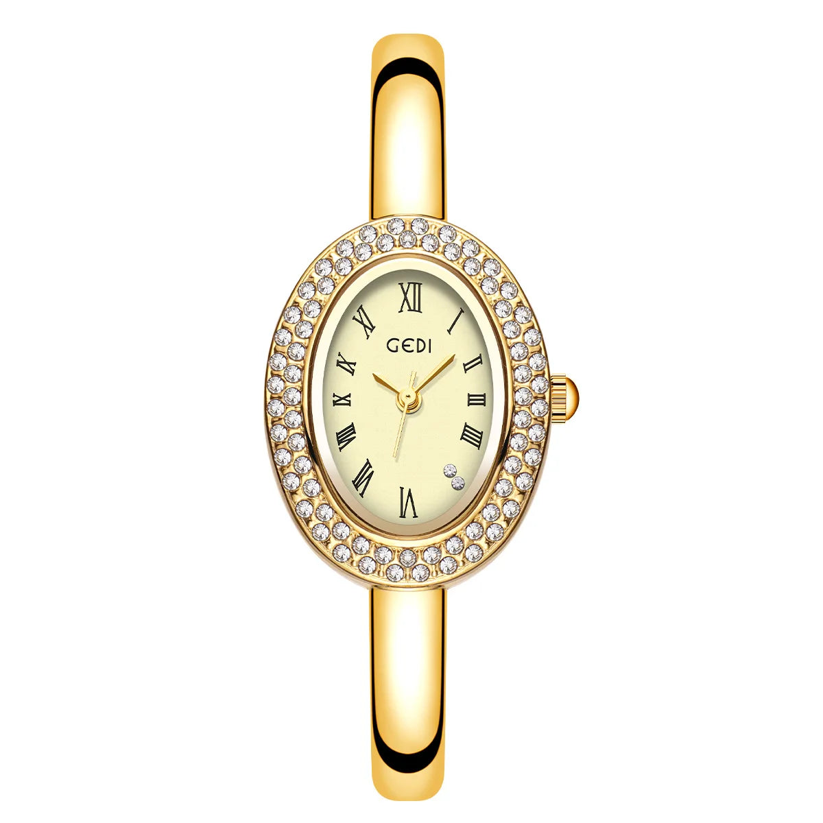 Relógio Feminino Bracelete – Estilo Luxo, Quartzo, Mostrador Oval Dourado/Prateado com Detalhes em Diamante, Fashion e Elegante