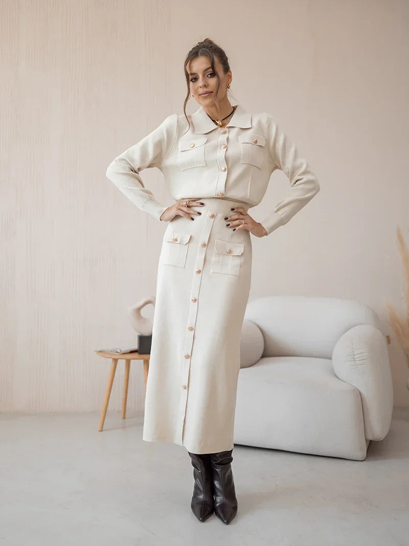 Conjunto Saia e cardigã - Tricô modal