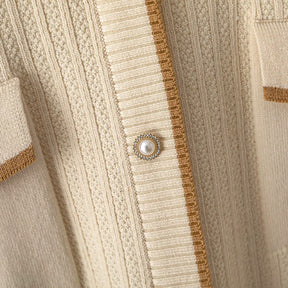 Conjunto Feminino - Estilo Francês em Tricô com Gola Polo e Calça Longa