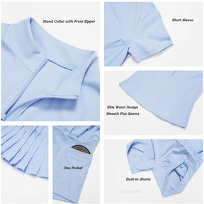 Conjunto Esportivo Feminino – Blusa com Zíper + Saia Plissada Cintura Alta | Tênis, Golfe e Treinos