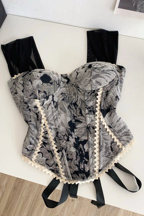 Top de Alças Estampado com Detalhes em Renda