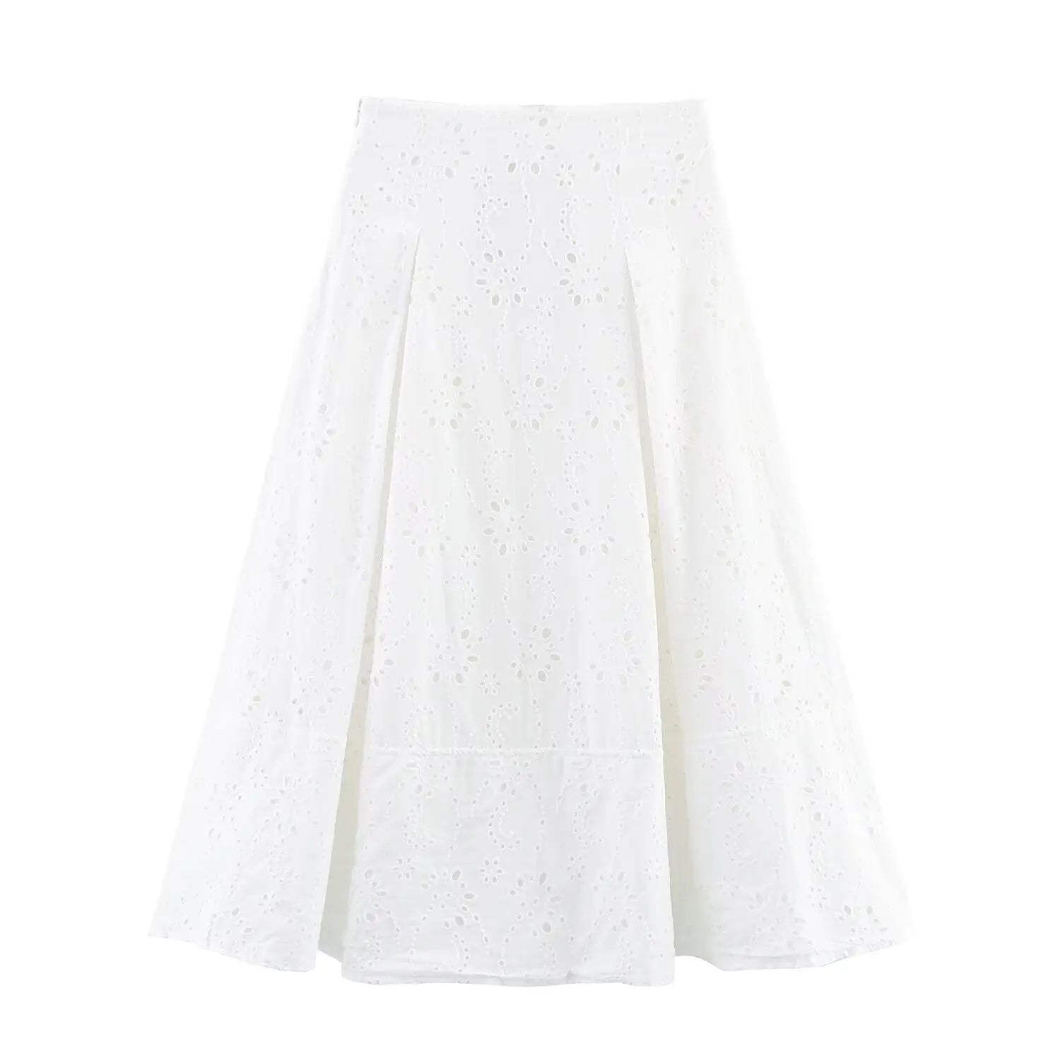 Conjunto – Top Bordado Cropped com Alças Finas + Saia Plissada de Cintura Alta, Modelo A-Line