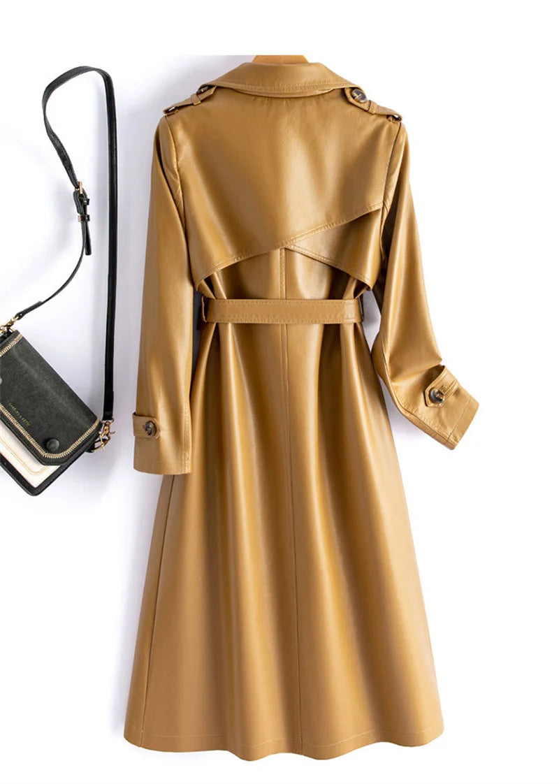 Trench Coat Couro de Cabra(Pelica)– Cintura Marcada e Caimento Sofisticado