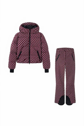 Conjunto Feminino de Inverno para Ski – Parka Acolchoada com Capuz e Calça Impermeável Corta-Vento