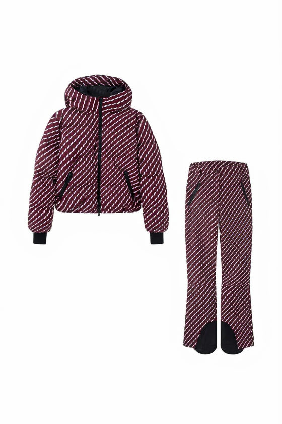 Conjunto Feminino de Inverno para Ski – Parka Acolchoada com Capuz e Calça Impermeável Corta-Vento
