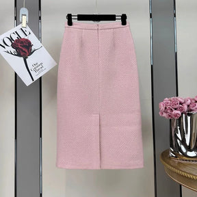 Conjunto Tweed Elegância Atemporal - Casaco Estruturado e Saia Cintura Alta
